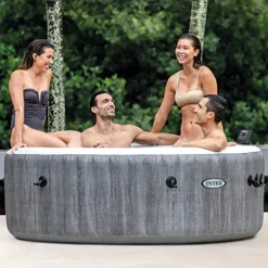 Intex PureSpa Plus Greywood Inflatable Hot Tub with LED Lights Gray