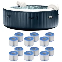 Intex PureSpa Plus 6-Person Portable Inflatable Hot Tub with Filter Cartridges Blue
