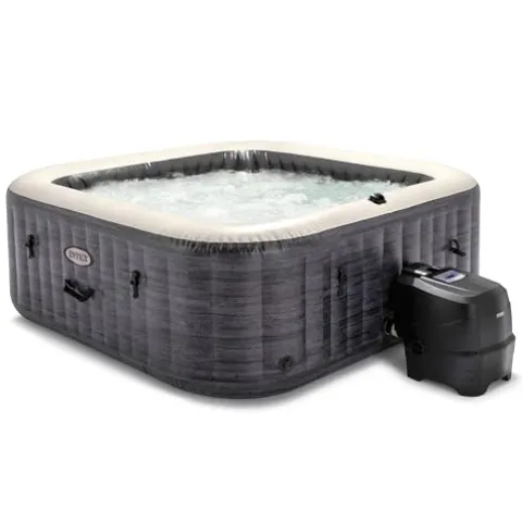 Intex Rechargeable Handheld Pool Vacuum Cleaner with 2 Brush Heads and PureSpa Plus 6 Person Inflatable Square Hot Tub with 170 AirJets Gray