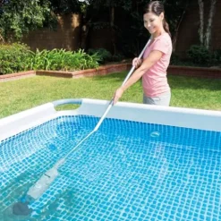 Intex Rechargeable Handheld Pool Vacuum Cleaner with 2 Brush Heads and PureSpa Plus 6 Person Inflatable Square Hot Tub with 170 AirJets Gray