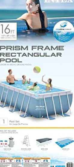 Intex Rectangular Prism Frame Pool Set 16ft x 8ft x 42in Multicolor