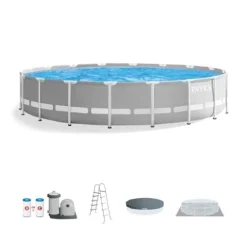 Intex Steel Frame Round Above Ground Swimming Pool Set Gray