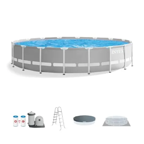 Intex Steel Frame Round Above Ground Swimming Pool Set Gray