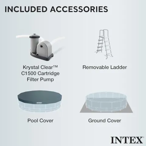 Intex Steel Frame Round Above Ground Swimming Pool Set Gray