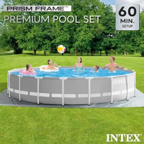 Intex Steel Frame Round Above Ground Swimming Pool Set Gray