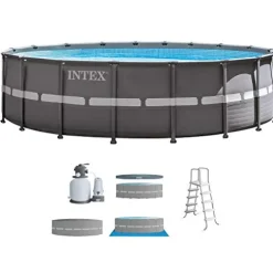 Intex Ultra Frame Pool Set with Sand Filter Pump, Ladder, Ground Cloth & Pool Cover