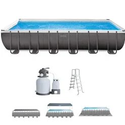 Intex Ultra Frame Rectangular Pool Set with Sand Filter Pump, Ladder, Ground Cloth & Pool Cover