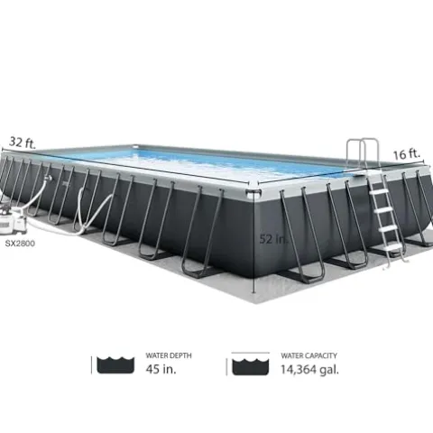 Intex Ultra XTR Deluxe Rectangular Above Ground Pool Set 32ft x 16ft x 52in with Sand Filter Pump Gray