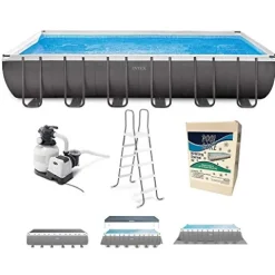 Intex Ultra XTR Frame Rectangular Swimming Pool Set Blue Gray
