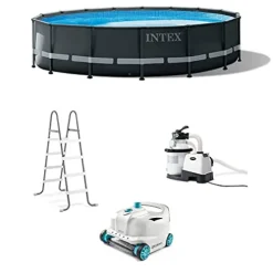 Intex Ultra XTR 16ft x 48in Above Ground Pool Set w/Pump, Cleaner Robot Vacuum & Hose Gray