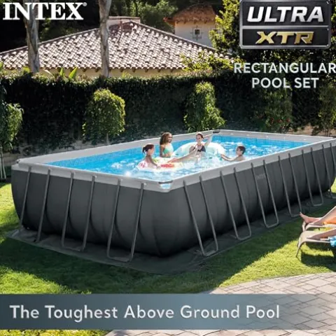 Intex Ultra XTR Rectangular Pool Set with Pump, Vacuum Cleaner & Skimmer Gray