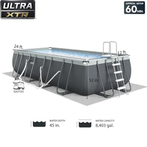 Intex Ultra XTR Rectangular Pool Set with Pump, Vacuum Cleaner & Skimmer Gray