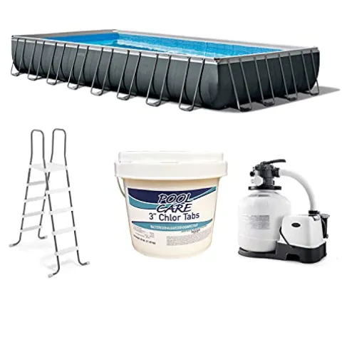 Intex Ultra XTR Rectangular Swimming Pool Set Bundle with Pump and Pool Care Chemicals