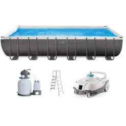 Intex ZX100 Auto Pressure Side Pool Cleaner and Rectangular Ultra XTR Frame Swimming Pool White