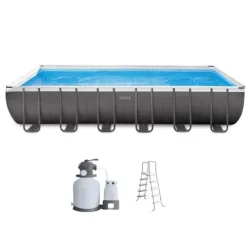 Intex ZX100 Auto Pressure Side Pool Cleaner and Rectangular Ultra XTR Frame Swimming Pool White