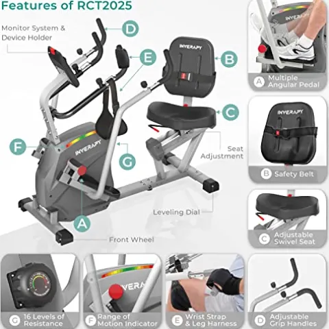 Inverapy Recumbent Cross Trainer with Swivel Seat & Leg Harness White/Gray/Black