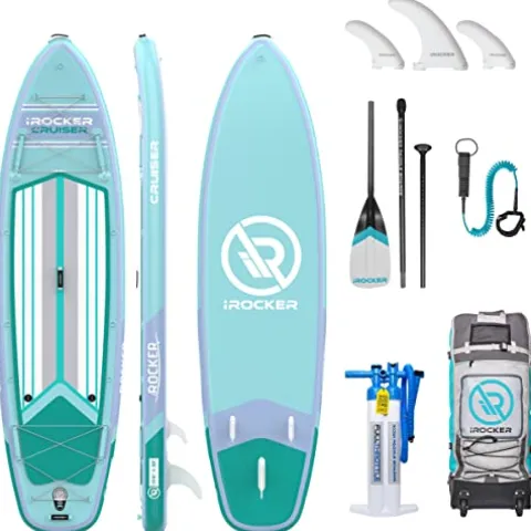 iROCKER Cruiser Inflatable Stand Up Paddle Board Aqua