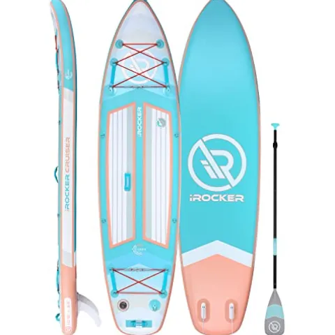 iROCKER Ultra Series Inflatable Stand Up Paddle Board 10’6″ Aqua/Peach
