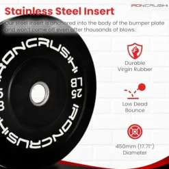 Iron Crush Olympic Bumper Plate Sets – Premium Virgin Rubber Weights for Strength Training – Compatible with 2″ Barbells 190LB