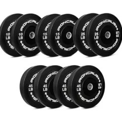 Iron Crush Olympic Bumper Plate Sets – Premium Virgin Rubber Weights for Strength Training – Compatible with 2″ Barbells (280LB)