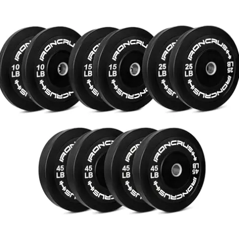 Iron Crush Olympic Bumper Plate Sets – Premium Virgin Rubber Weights for Strength Training – Compatible with 2″ Barbells (280LB)