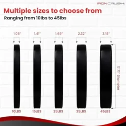 Iron Crush Olympic Bumper Plate Sets – Premium Virgin Rubber Weights for Strength Training – Compatible with 2″ Barbells 250LB