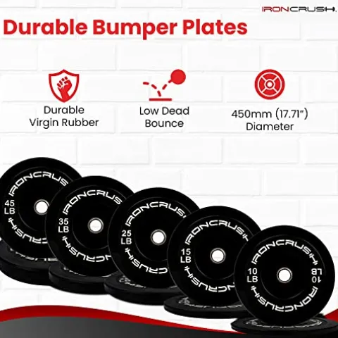 Iron Crush Olympic Bumper Plates Set – Virgin Rubber Weights for Strength Training 160LB Set