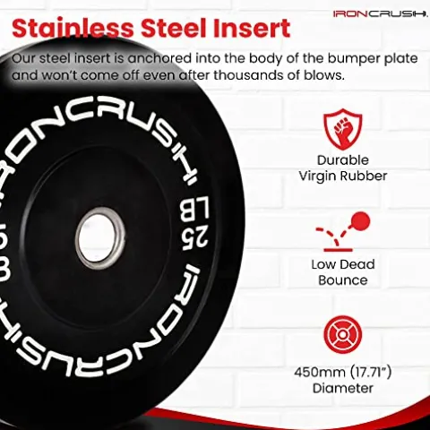 Iron Crush Olympic Bumper Plates Set – Virgin Rubber Weights for Strength Training 160LB Set