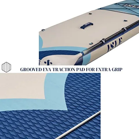 ISLE Surf and SUP Explorer Inflatable Stand Up Paddle Board & iSUP Bundle Accessory Pack, Aqua/Navy