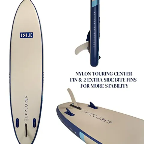 ISLE Surf and SUP Explorer Inflatable Stand Up Paddle Board & iSUP Bundle Accessory Pack, Aqua/Navy
