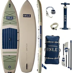 ISLE Surf and SUP Inflatable Hybrid Kayak-Stand Up Paddle Board Bundle Seafoam/Navy