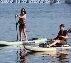 ISLE Surf and SUP Inflatable Hybrid Kayak-Stand Up Paddle Board Bundle Seafoam/Navy