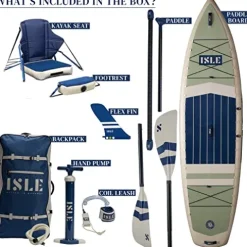 ISLE Surf and SUP Inflatable Hybrid Kayak-Stand Up Paddle Board Bundle Seafoam/Navy