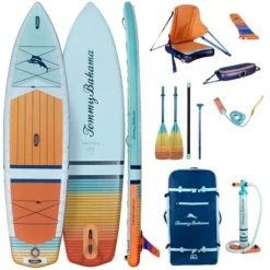 ISLE Surf and SUP Inflatable Hybrid Kayak-Paddle Board Bundle Sunset