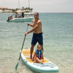 ISLE Surf and SUP Inflatable Hybrid Kayak-Paddle Board Bundle Sunset