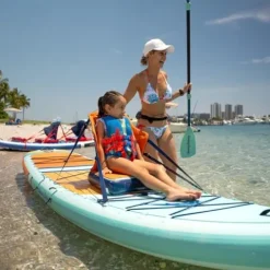 ISLE Surf and SUP Inflatable Hybrid Kayak-Paddle Board Bundle Sunset