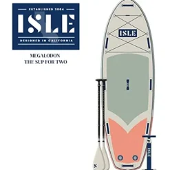 ISLE Surf and SUP Megalodon Inflatable Paddle Board & iSUP Bundle Seafoam/Peach