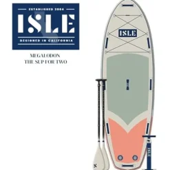 ISLE Surf and SUP Megalodon Inflatable Paddle Board Bundle 15′ Seafoam/Peach