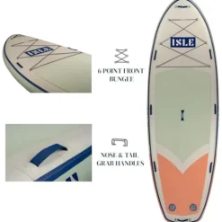 ISLE Surf and SUP Megalodon Inflatable Paddle Board Bundle 15′ Seafoam/Peach