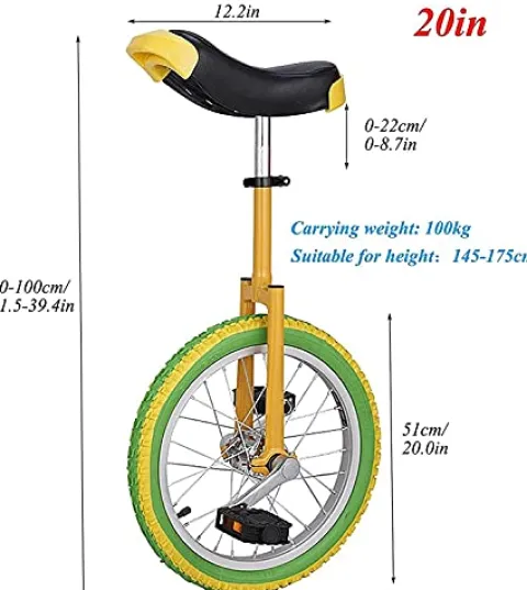 JINCAN 24 inch Freestyle Unicycle Wheel with Leakproof Butyl Tire, Non-Slip Pedals