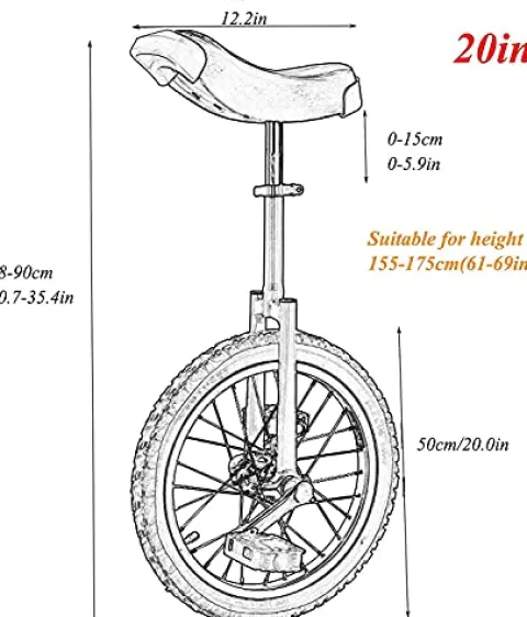 JINCAN Unicycles with Anti-Skid Pedals and Tires – Adjustable Release Saddles
