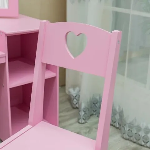 JoanKaren Kids Vanity Table 2-in-1 Princess Makeup Desk with Touch Light Pink With Crown