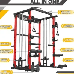 KABOR Power Cage 1800lbs Multi-Functional Power Rack with Dual Pulley System and Leg Holder TL100 Red
