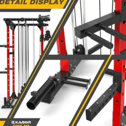 KABOR Power Cage 1800lbs Multi-Functional Power Rack with Dual Pulley System and Leg Holder TL100 Red