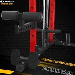 KABOR Power Cage 1800lbs Multi-Functional Power Rack with Dual Pulley System and Leg Holder TL100 Red