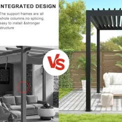 Kaimei Aluminum Pergola with Tilting Steel Louvers 10x19FT Outdoor Patio Cover Black