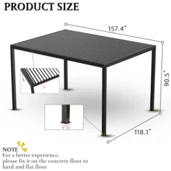 Kaimei 10x13FT Aluminum Pergola with Adjustable Louvered Roof Black