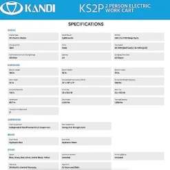 Kandi America Electric Cart 2 Passenger 5,000-Watt Motor Dump Bin ATV UTV Blue