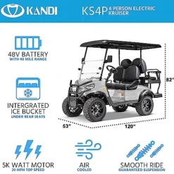 Kandi America Electric Cruiser for Adults 4 Passenger – 5,000-Watt Motor – Electric Cart – Heavy Duty Golf Cart – Matte Black