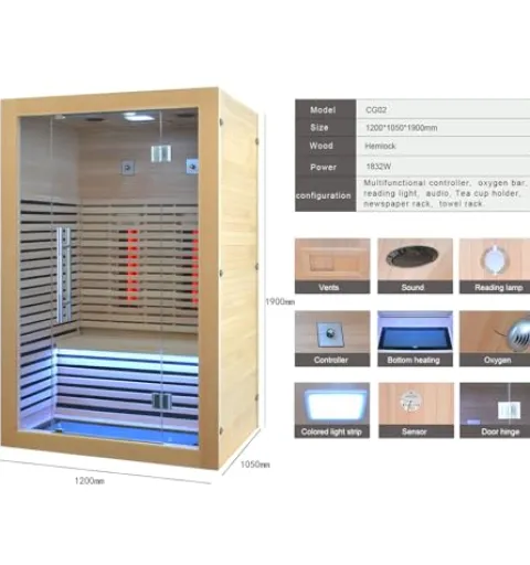 Kang Share Infrared Sauna Room 2 to 3 Person 1832W Low EMF + Carbon Plate Heater Indoor Dry Sauna, Home Spa Sauna, Wooden Canadian Hemlock KS-CG02
